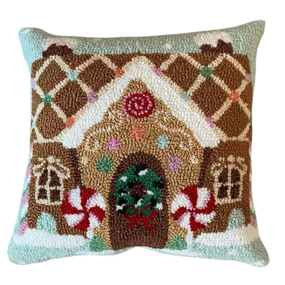 Peking Handicraft Gingerbread House Hooked Pillow 16